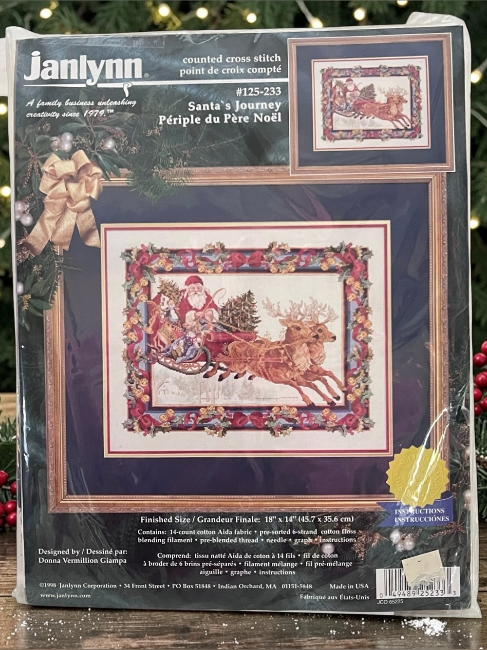 Vtg Janlynn Santas Journey Cross-stitch Kit Santa Reindeer Christmas 125-233